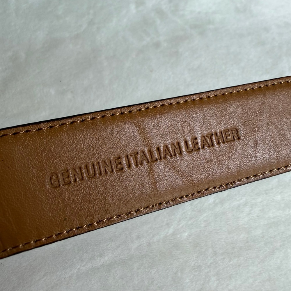 Polo Ralph Lauren Belt Mens 56 Brown Crocodile Embossed Italian Leather Silver - Picture 7 of 11